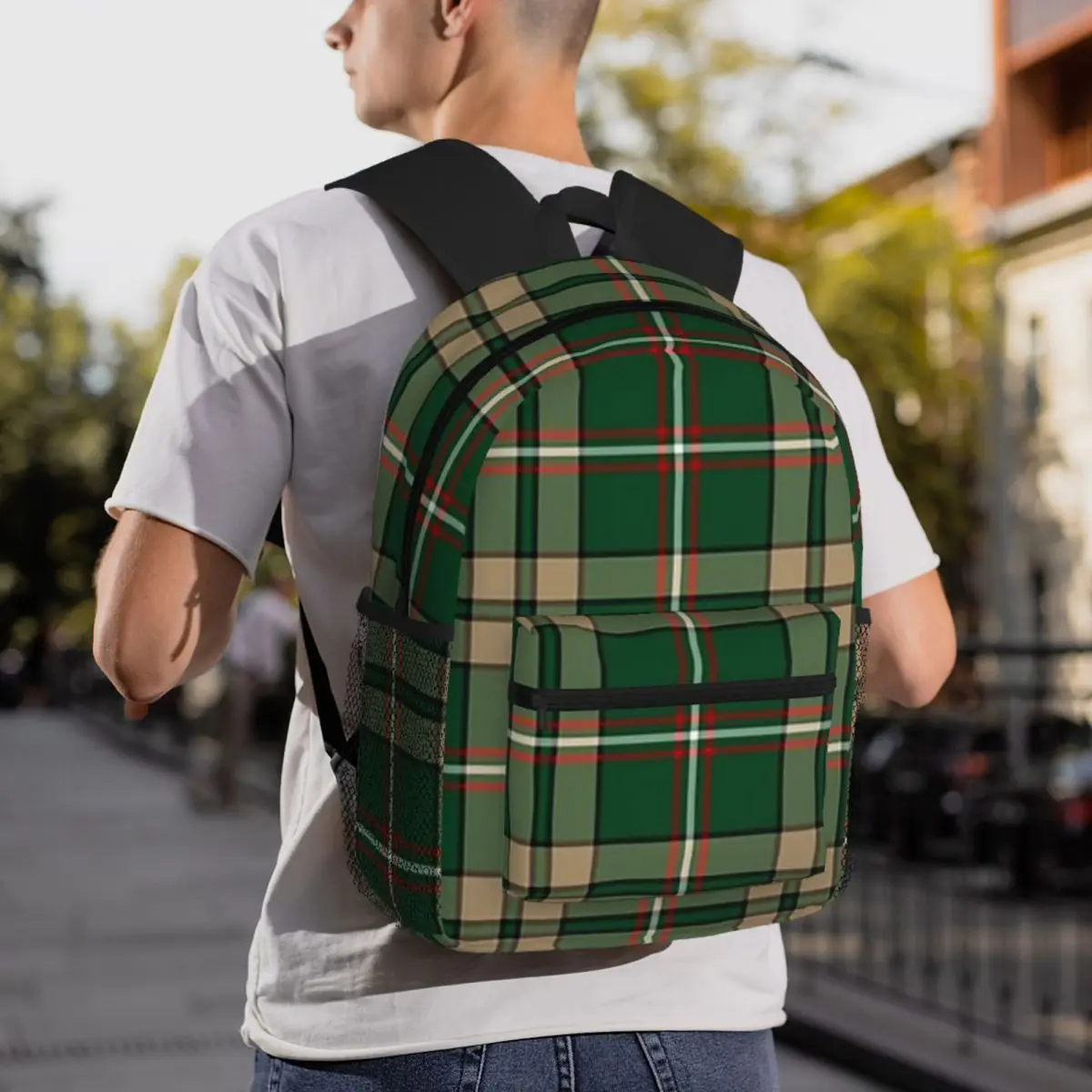

O'Neill Tartan Tan And Green Irish Plaid Backpack Daypack Large Capacity Children BookBag School Bag Shoulder Bags for Men Women