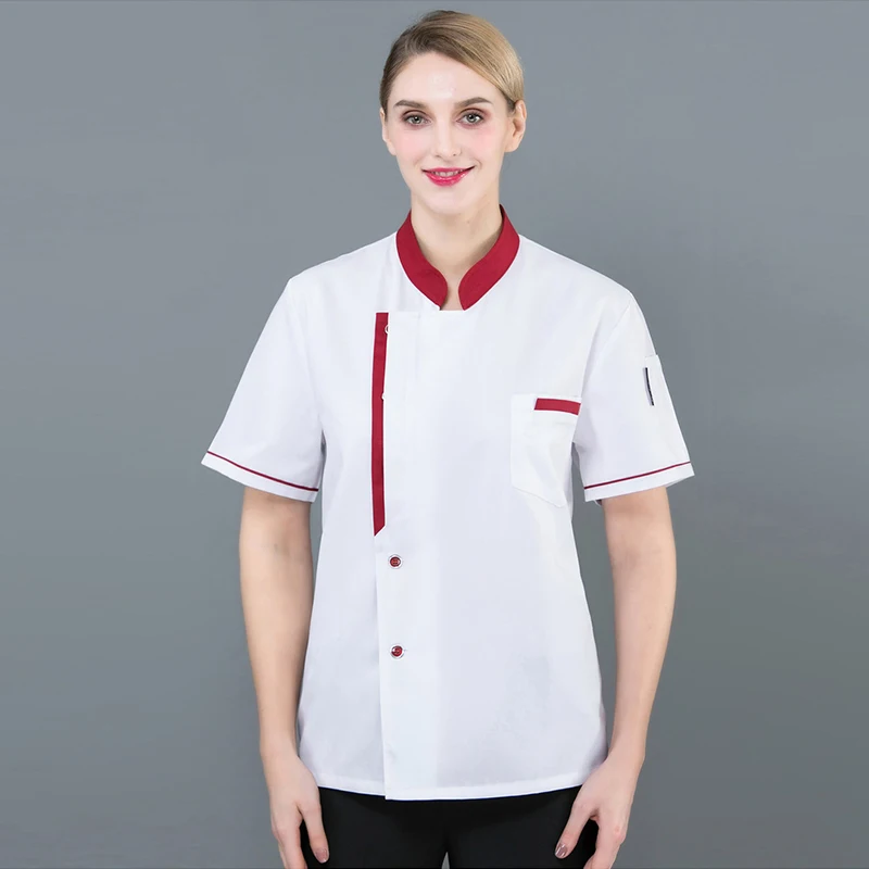 Men's Chef Jacket Catering Hotel Kitchen Uniform Western Restaurant Cook Costume Cake Shop Cafe Waiter Short-Sleeved Overalls