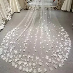 Ivory Bridal Veil Long Cathedral Wedding Veil 3D Flowers Floral Lace Petals Veil for Bride with Comb Velos De Novia