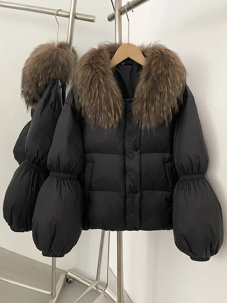 الشتاء قصيرة انفصال الفراء الطبيعي طوق الدافئة أسفل سترة المرأة الأبيض بطة أسفل باركر أبلى الإناث سستة مبطن السترات #4