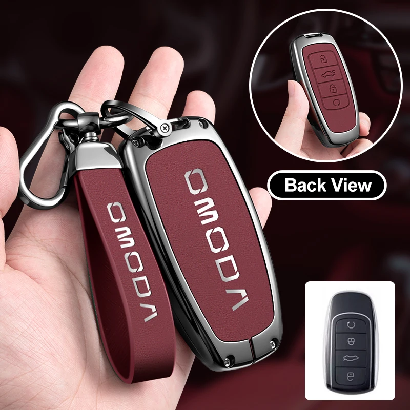 

Car Alloy Leather Key Case Cover For Chery Omoda C5 E5 C9 Omoda 5 9 EV PHEV 2025 Keychain Protector Shell Auto Accessory