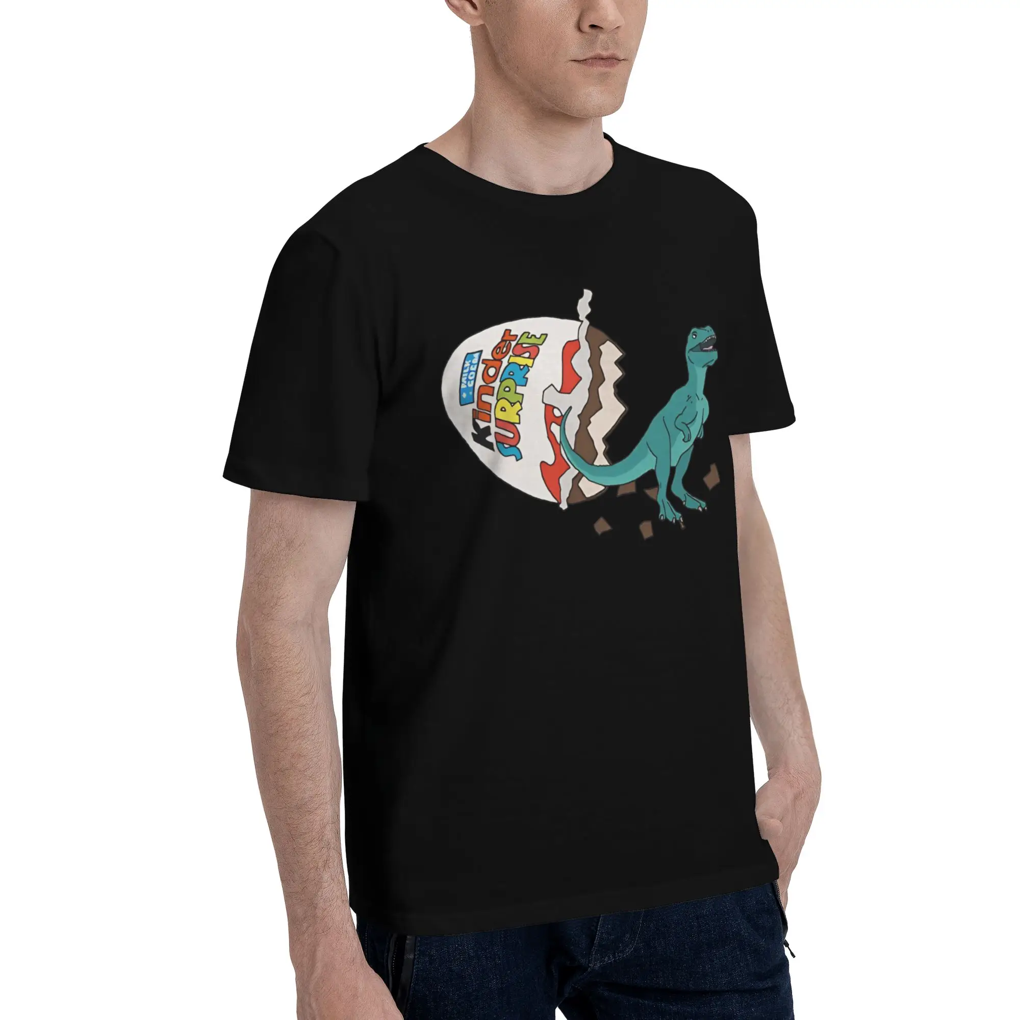 Dino Surprise Men's T Shirt Kinder Egg Cool Tee Shirt Short Sleeve Round Collar Pure Cotton Original Clothes T-Shirt