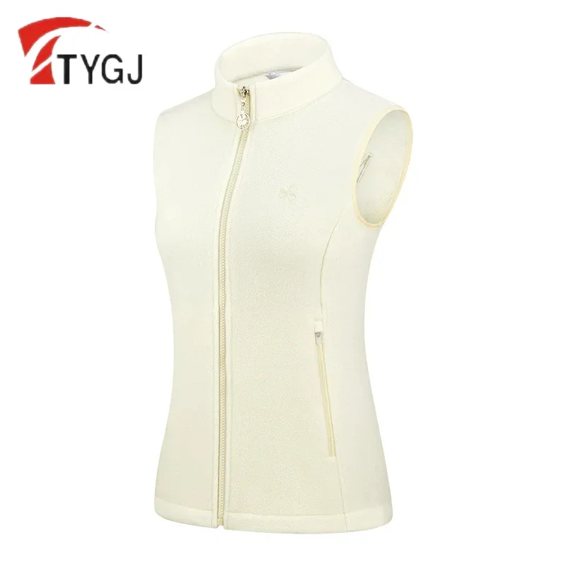 TTYGJ Ladies Keep Warm Plush Golf Vest Women Slim Sleeveless Waistcoat Autumn Winter Embroidery Full Zipper Jacket Golf Coat