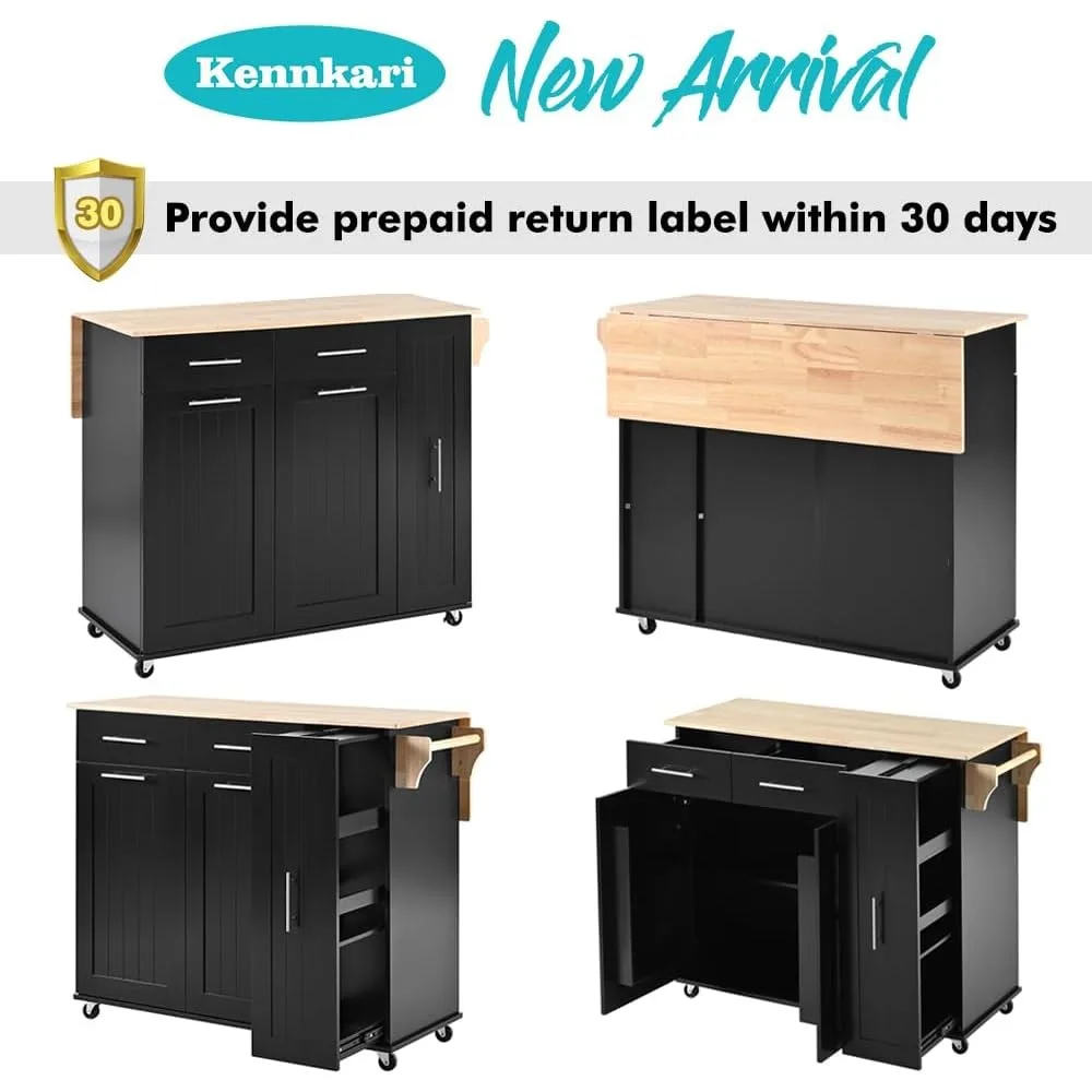 Kitchen Island, with Storage Cabinet and Drawers, Island Table for Kitchen with Towel and Spice Rack, Kitchen Cart