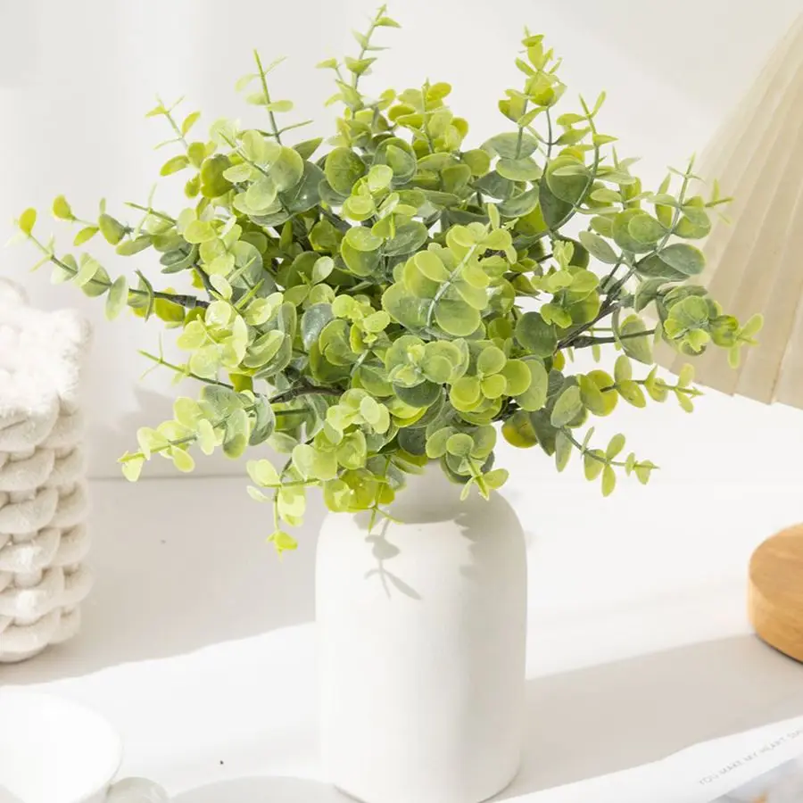 نبات البلاستيك الاصطناعي الأخضر الأوكالبتوس في الهواء الطلق حديقة غرفة المنزل زهرية الجدول حفل زفاف باقة الزفاف لتقوم بها بنفسك هدية التبعي