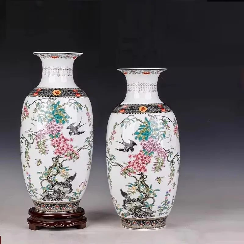 Chinese Jingdezhen Ceramic Vase Flower Arrangement Decoration Items Home Room Furnishing Ornaments Cafe Office Desk Accessories