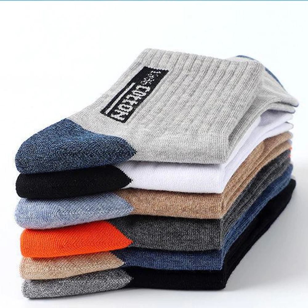 1/6 Pairs الرجال اللون منعت القطن منتصف جوارب أنبوبية رسالة عصرية مريحة امتصاص العرق تنفس جوارب رياضية غير رسمية