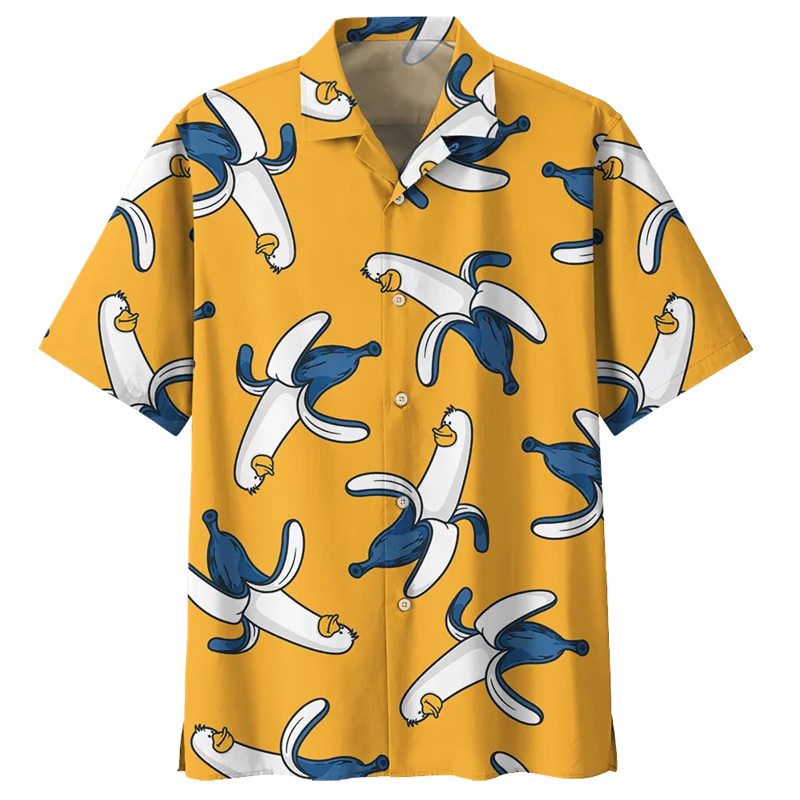 

Cartoon Duck Pattern Hawaiian Shirt For Men Summer 3d Animal Printed Shirts Lapel Short Sleeves Women Street Loose Button Blouse