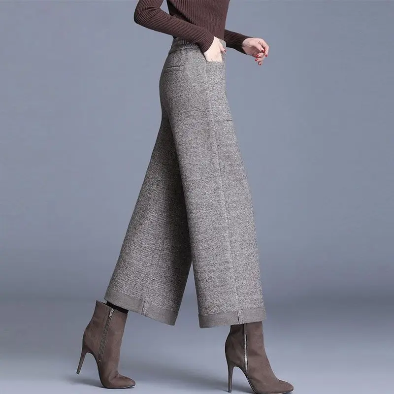 Imagem -02 - Calça Reta de Perna Larga Feminina Zíper de Cintura Alta Elegante Monocromático Roupas Femininas Moda Coreana Outono Inverno 2023