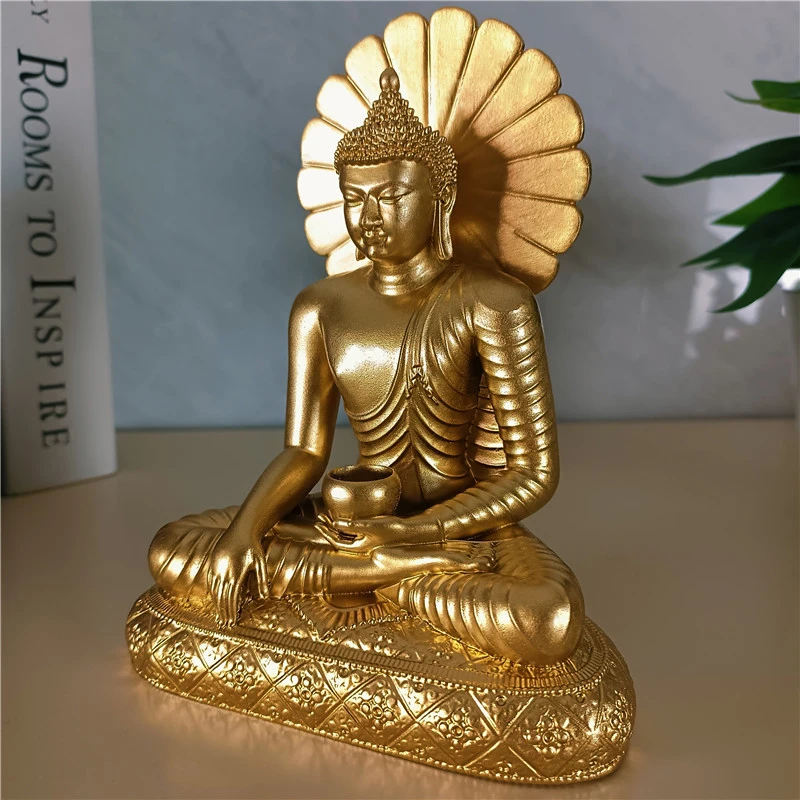 Imagem -03 - Ouro Sakyamuni Buda Estátuas Estatuetas Ornamentos Resina Artesanato Feng Shui Meditação Buda Escultura Home Office Decoração