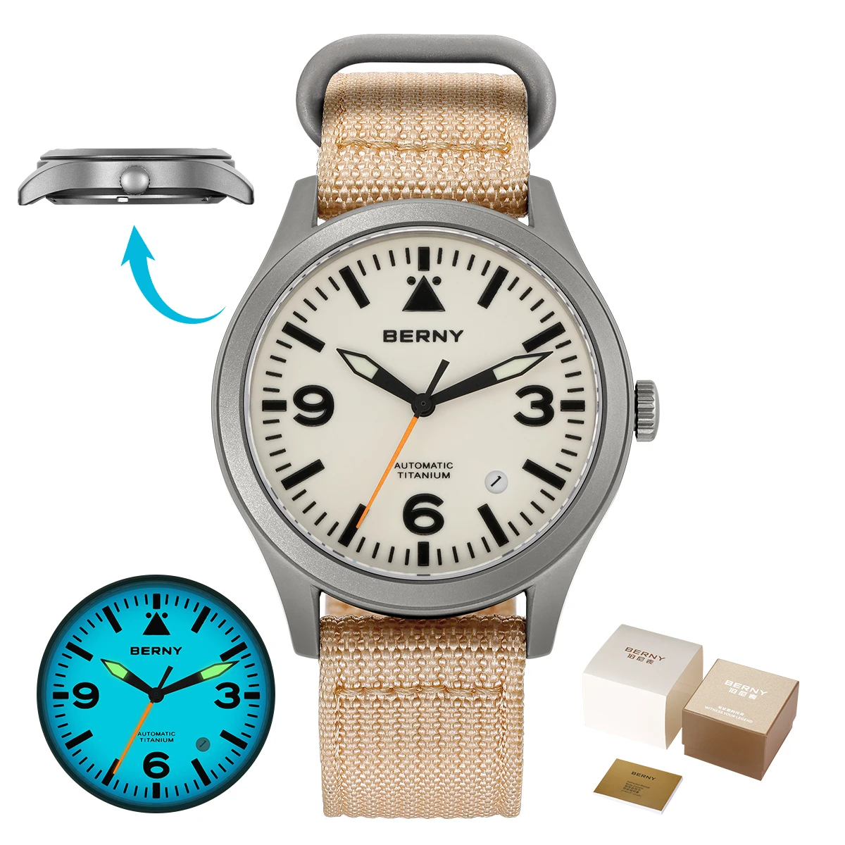 BERNY Volledig titanium automatisch horloge voor heren Saffier AR gecoat 10Bar Avondmaal Lichtgevend herenhorloge Sport Luchtvaart Herenhorloges