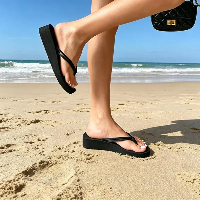 Weiche Wolken-Flip-Flops mit dicker Sohle für Damen, Sommer 2026, Bohème-Plateau-Keilabsatz, Strand-Sandalen, bequeme rutschfeste Hausschuhe für Damen – Detail 12