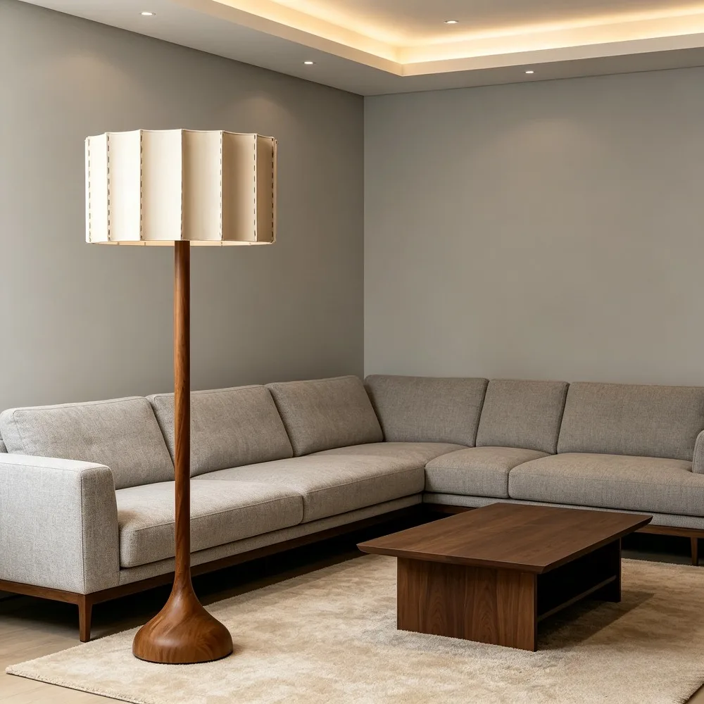 Japanese Wabi Sabi Wooden Base Floor Lamps Pleated White Fabric Lampshade Living Room Bedroom Restaurant Office Standing Lights