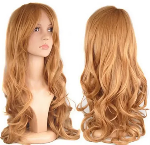 Blonde Ladies Long Wavy Curly Fancy Dress Hair Full Wigs