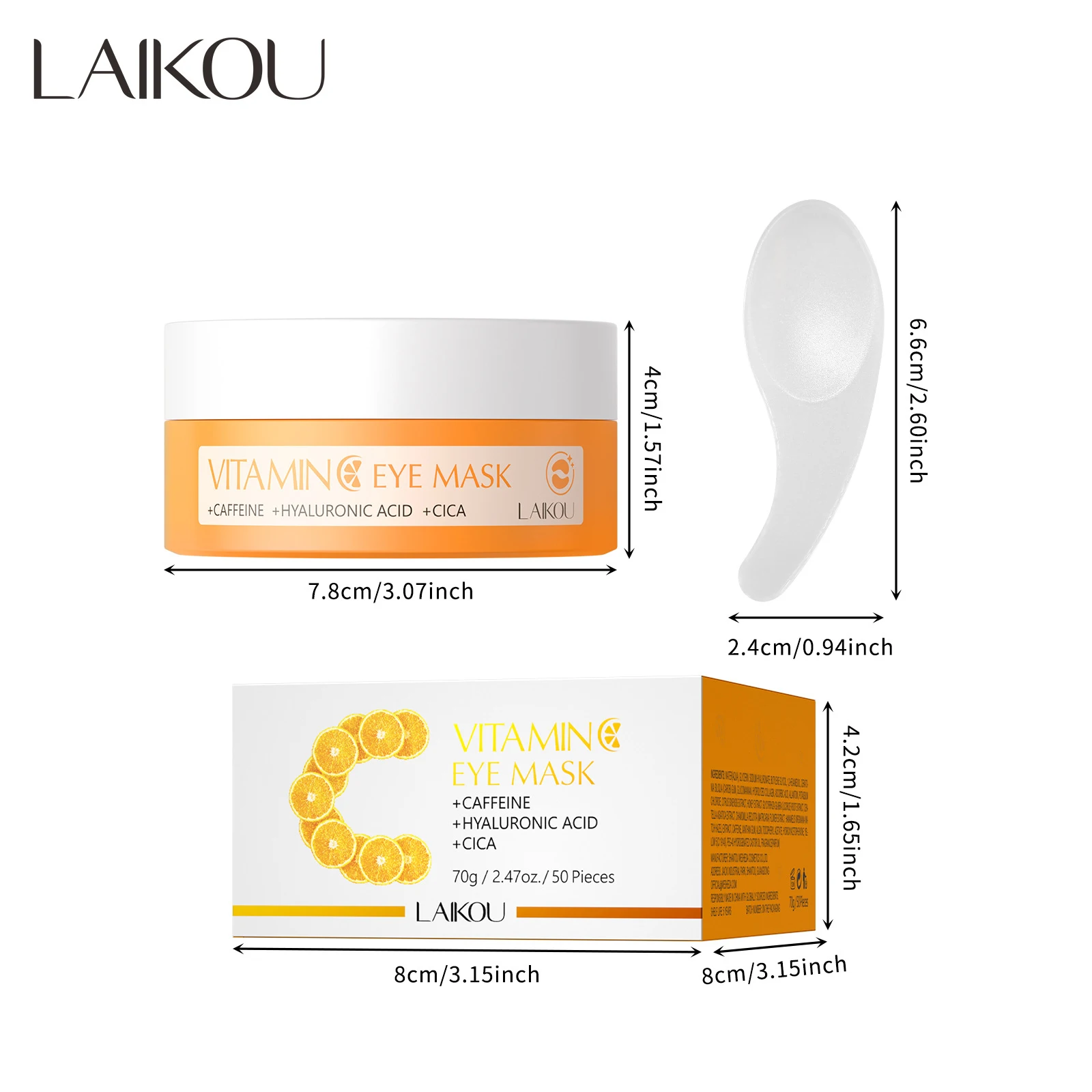 

50 Pieces Of LAIKOU Vitamin C Eye Mask Moisturizing Anti-Dark Circles Eye Bags Moisturizing Firming Eye Patch Skin Care Products