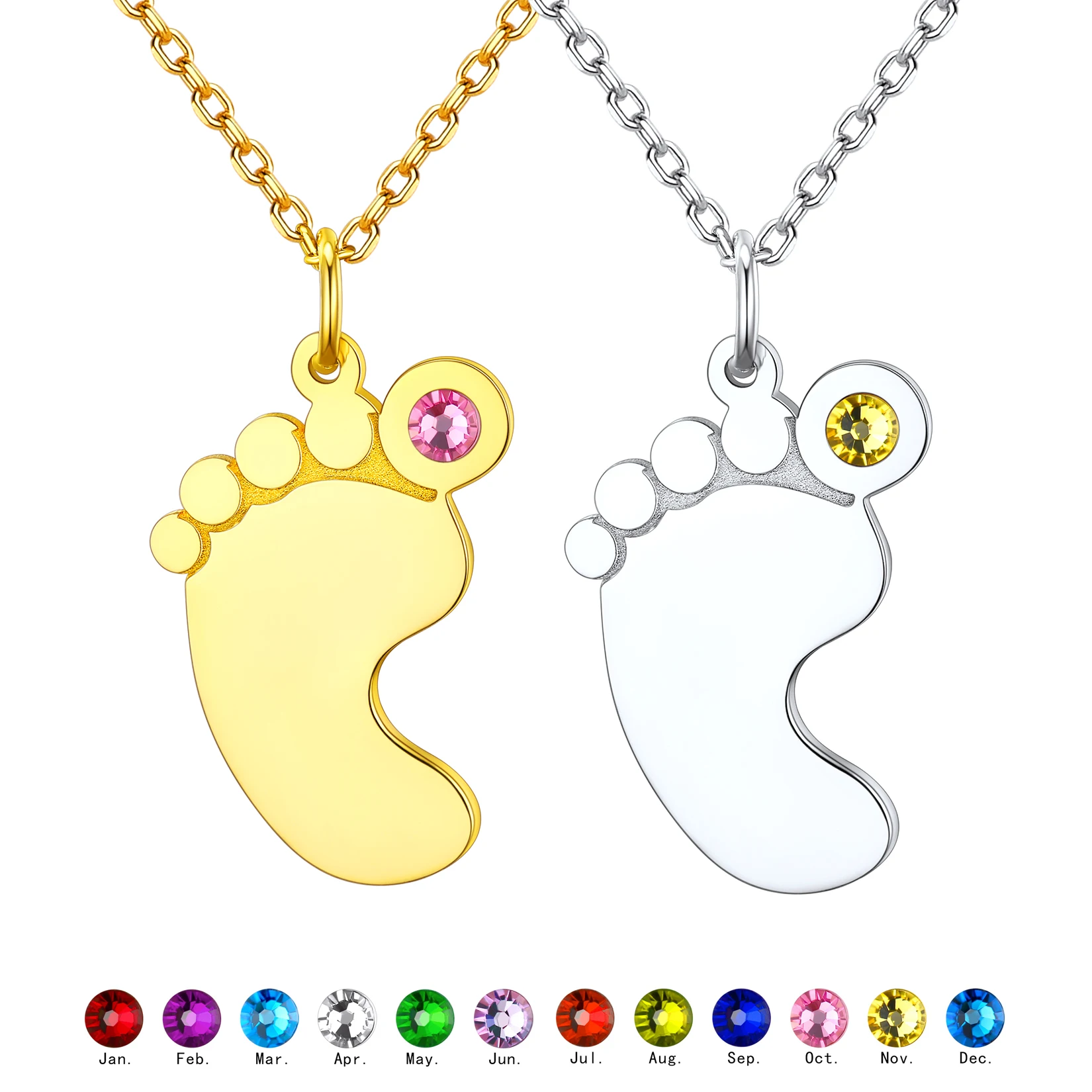 

U7 Personalized Mom Neckalce Kids Names Birthstones Footprint Baby Feet Pendant Custom Memorial Mother Chlid Jewelry