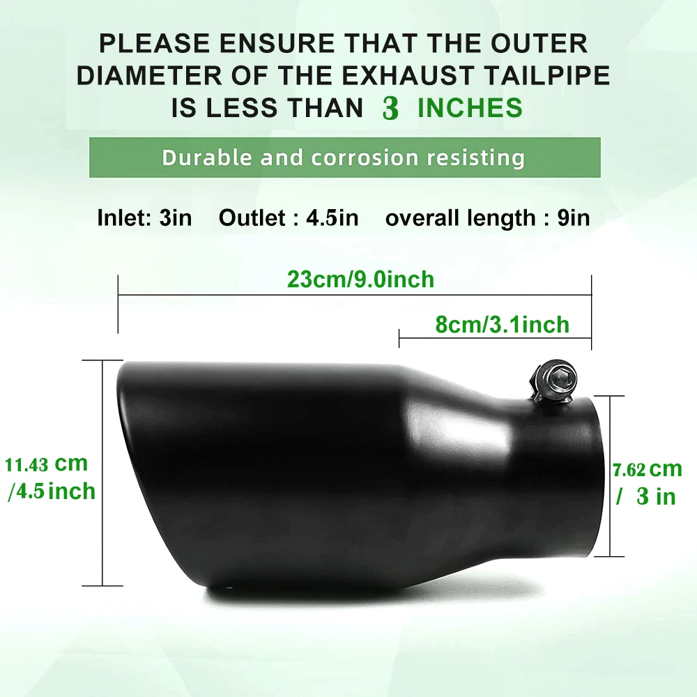 1Pcs 7.62cm Inlet Exhaust Tip 23cm Overall Length Bolt on Stainless Steel Protect Tailpipe Powder Coated Finish Tailpipe