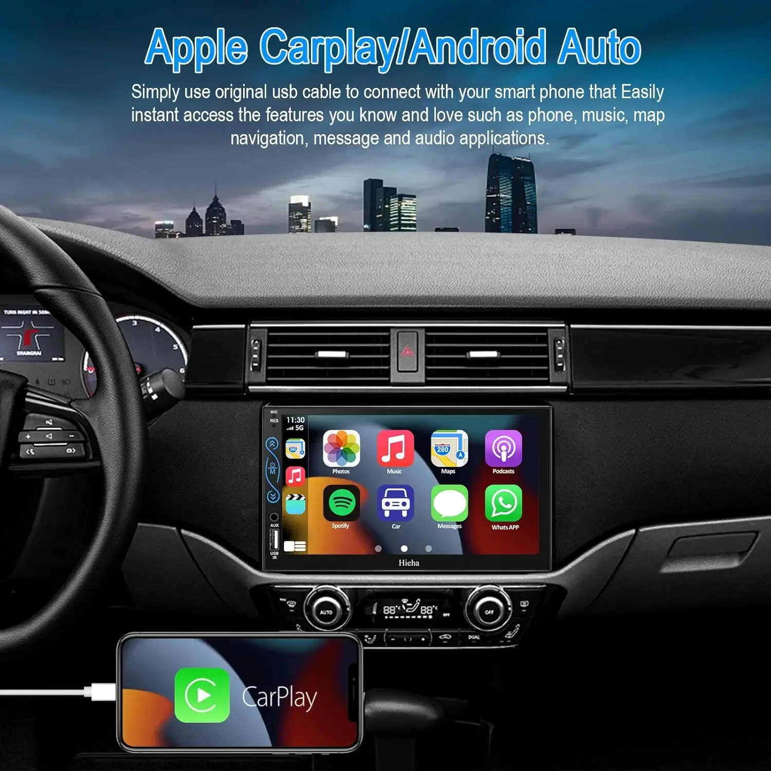 Car Stereo Compatible with Apple Carplay and Android Auto, 7 Inch Double Din Stereo with Bluetooth, Touch Screen Radios MP