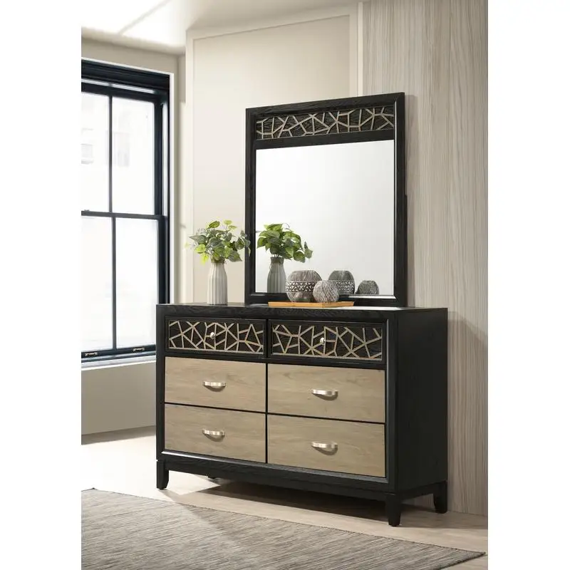 Moderne zeitgenössische Kommode, Holzkonstruktion, schwarzes und natürliches Finish
