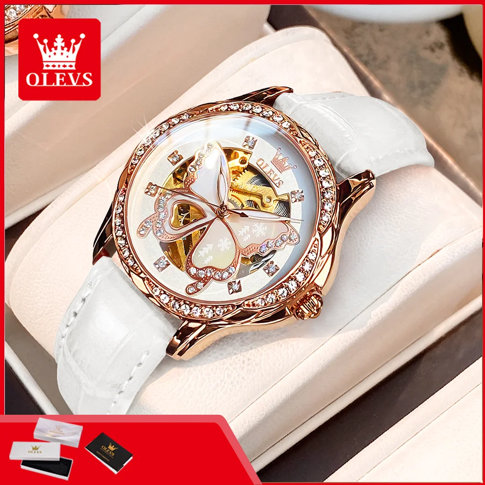 OLEVS 6622 Women's Watches Luxury Hot Butterfly Dial Fashion Hollow Ladies Dress Automatic Mechanical Wristwatch