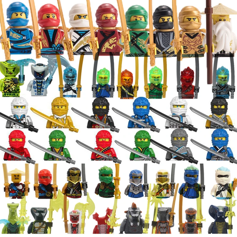 Kids Assemble Toys Ninja Gold Figures Building Block Cartoon Dolls Characters Zane Lloyd villain Snake Monster Motorcycle Bricks