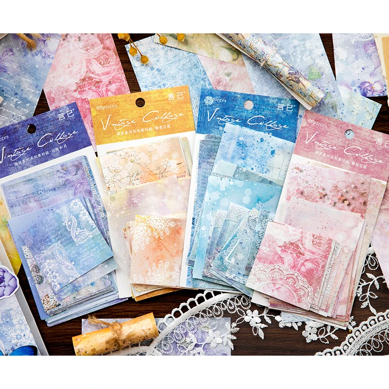 60Pcs Per Pack Material Paper stars back light Whale falling flowers Mountain decoration paper bottom Moon stationary notebook