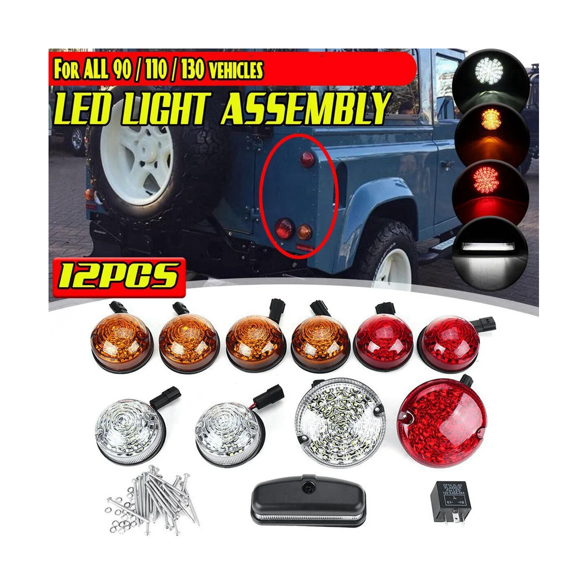 12Pcs Car Front Rear Signal Indicator Lamp Stop Fog Reversing License Plate Light for Land Rover Defender 90 110 130 A