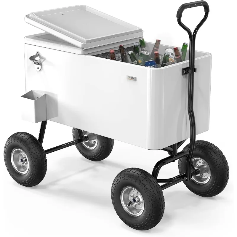 

VINGLI 80 Quart Wagon Rolling Cooler Ice Chest, w/Long Handle and 10" Wheels, Portable Beach Patio Party Bar Cold Drink Beverage