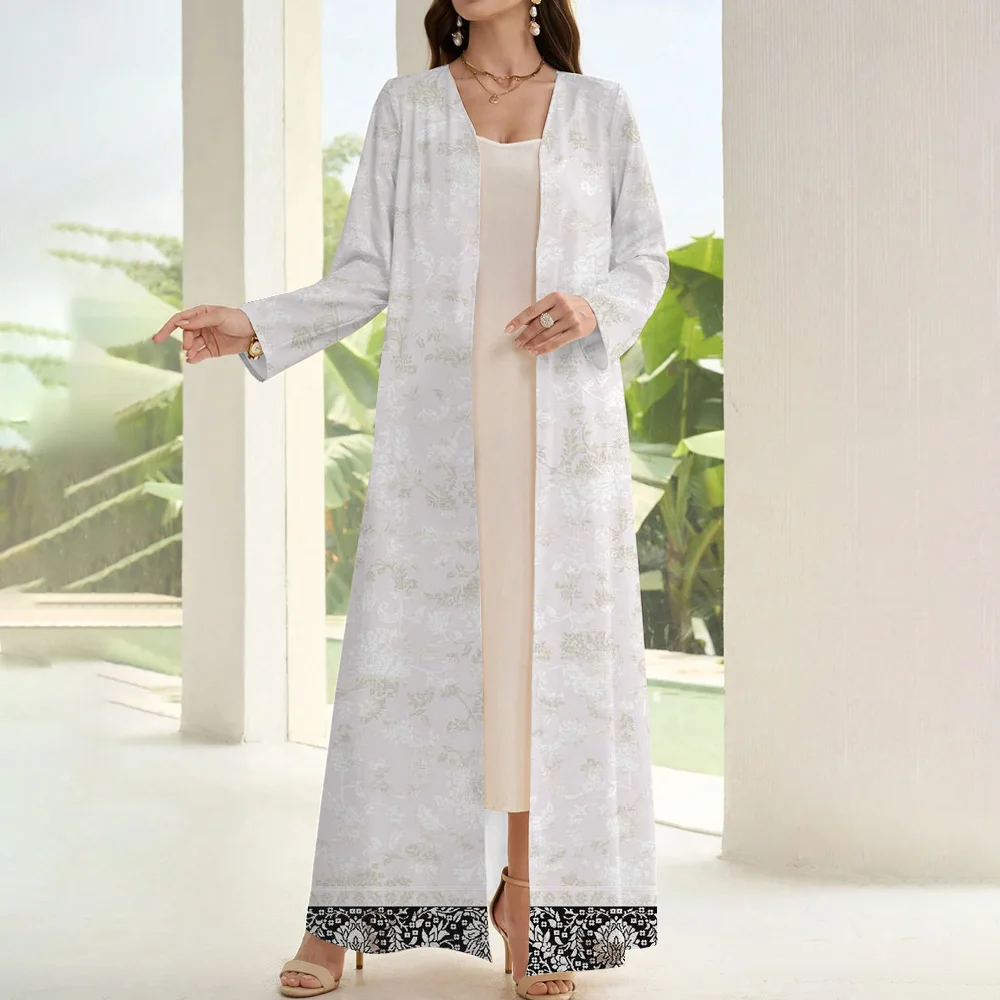 2024 Muslim White Long Sleeve One-piece Abaya Women Islamic Clothes Simple&Elegant Cardigan Abaya Turkey Dubai Saudi Arabia Robe