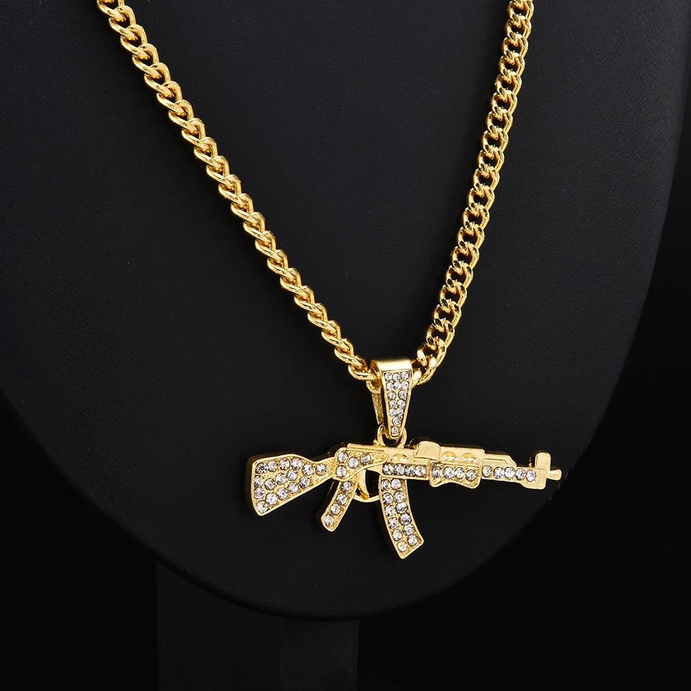 Fashion Gun Pendant Crystal  Necklaces Choker For Men 2023 Rhinestone Chain Necklace Women Punk Hip Hop Jewelry Gift view 4