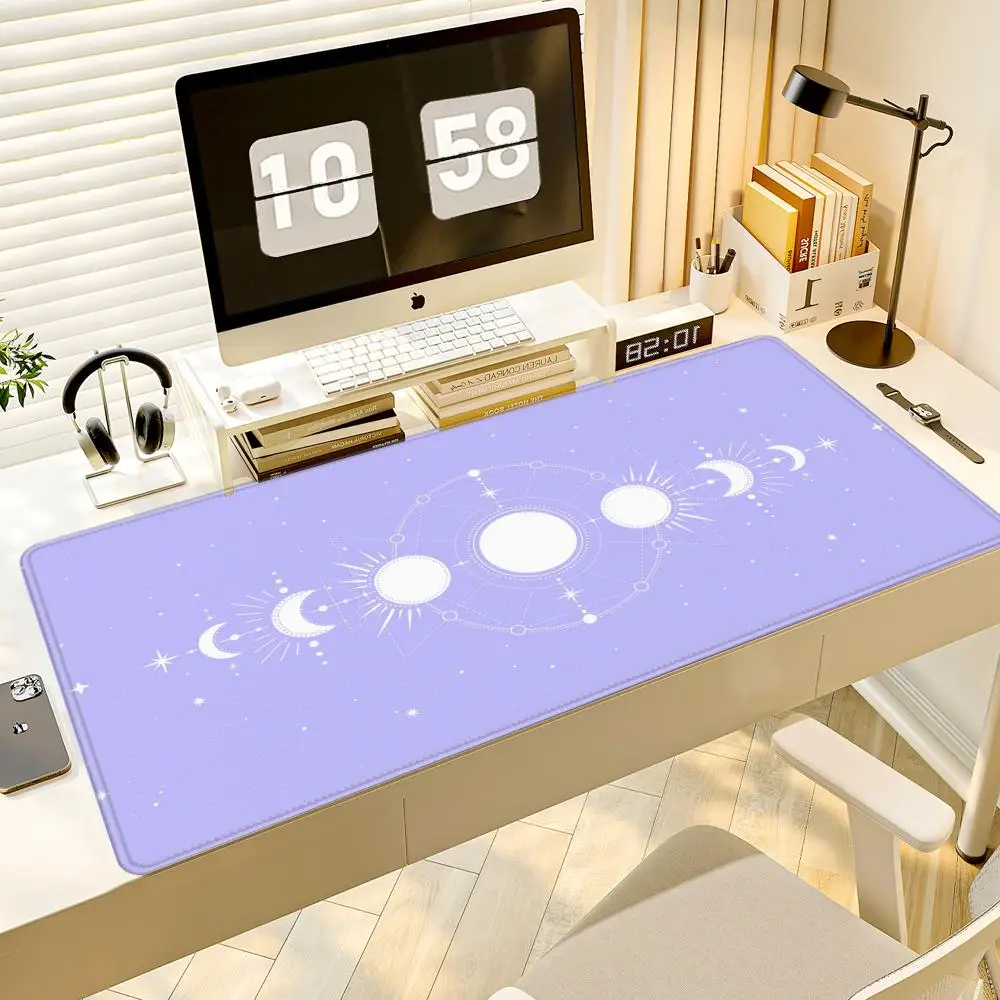 Celestial Desk Mat Purple Mousepad Cute Pastel Moon phases zodiac stars white witch mouse pad xxl large big wide Gaming Deskmats
