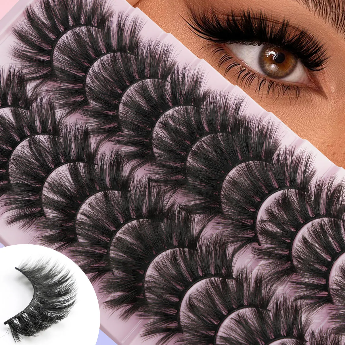 3D Mink Cílios Postiços, Meia Extensão Dos Cílios, Natural Longo Cat Eye Lashes, Faux Cils, Maquiagem Wispy, Handmade, 3 Pares, 10 Pares