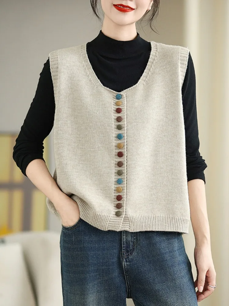 

Button Knitted Vest ort Svel Women's Top Layering ort Sle Spring Autumn Wear Outerwear Cardigan
