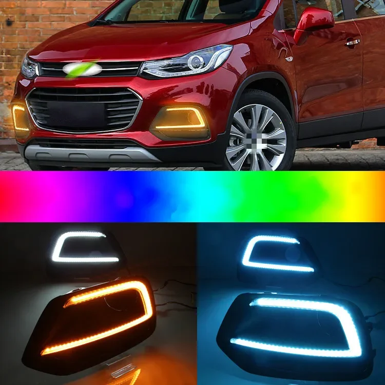 

1Pair DRL For Chevrolet Trax 2017 2018 Daytime Running Lights fog lamp cover Daylight with Turn Yellow signal Lamp