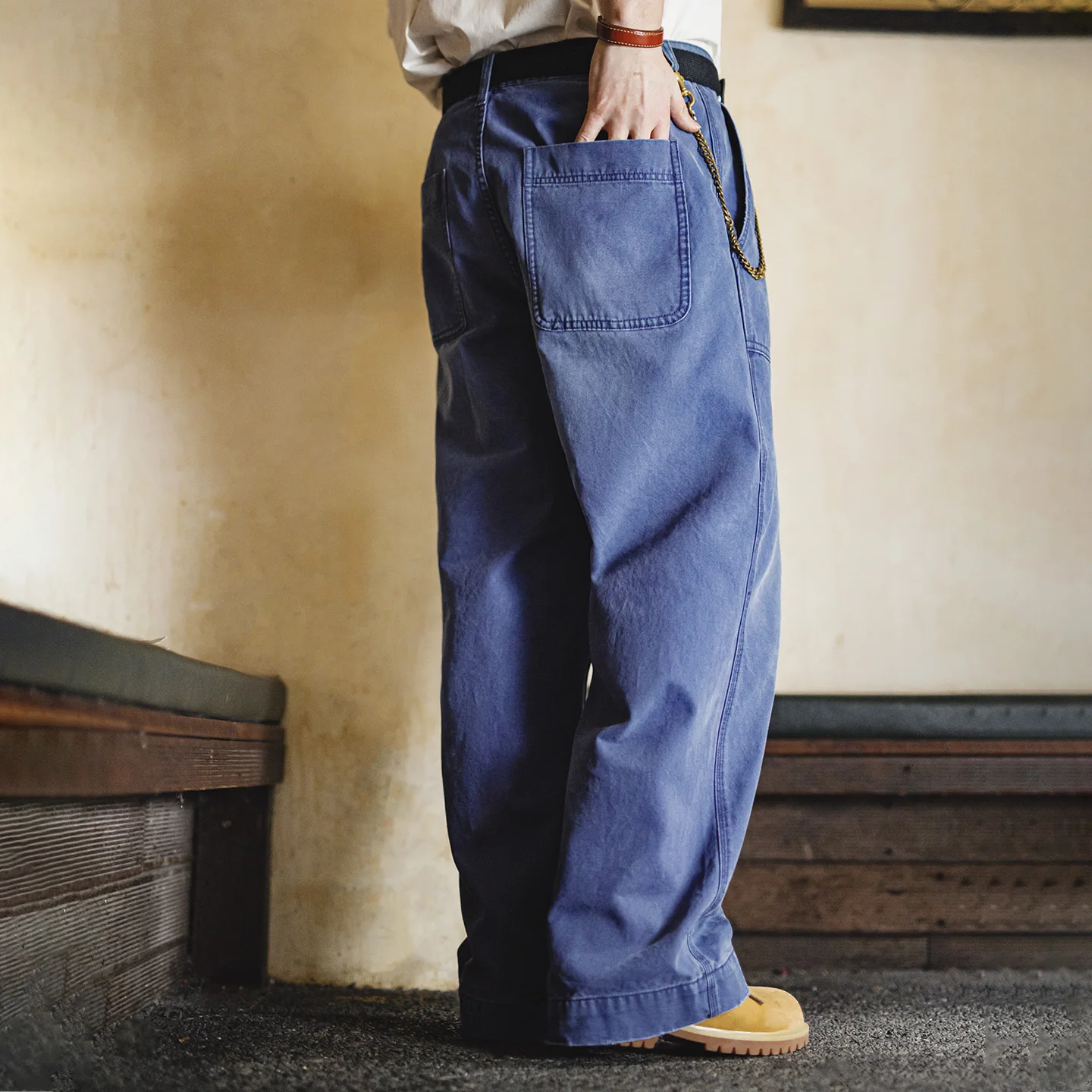 

Maden Men's Cotton 305gsm Vintage Washed Canvas Jeans Pants Mid-Rise Baggy Straight Casual Zip-up Trousers For Spring Fall