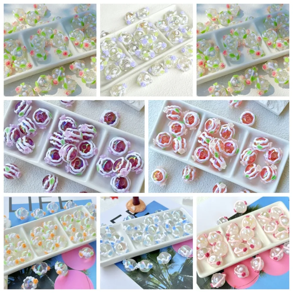 10pcs/bag Metal Pendants Hand-painted Flower Beads Multiple Elements Loose Beads Mixed Color Jewelry Beads Colorful Glass