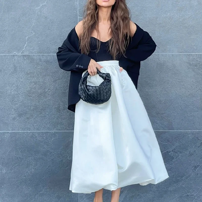 

Clinkly Elegant Long White Skirts Women 2023 Fashion High Waist Black Loose Party Skirts Autumn Pleated Midi Skirt Female Vintag