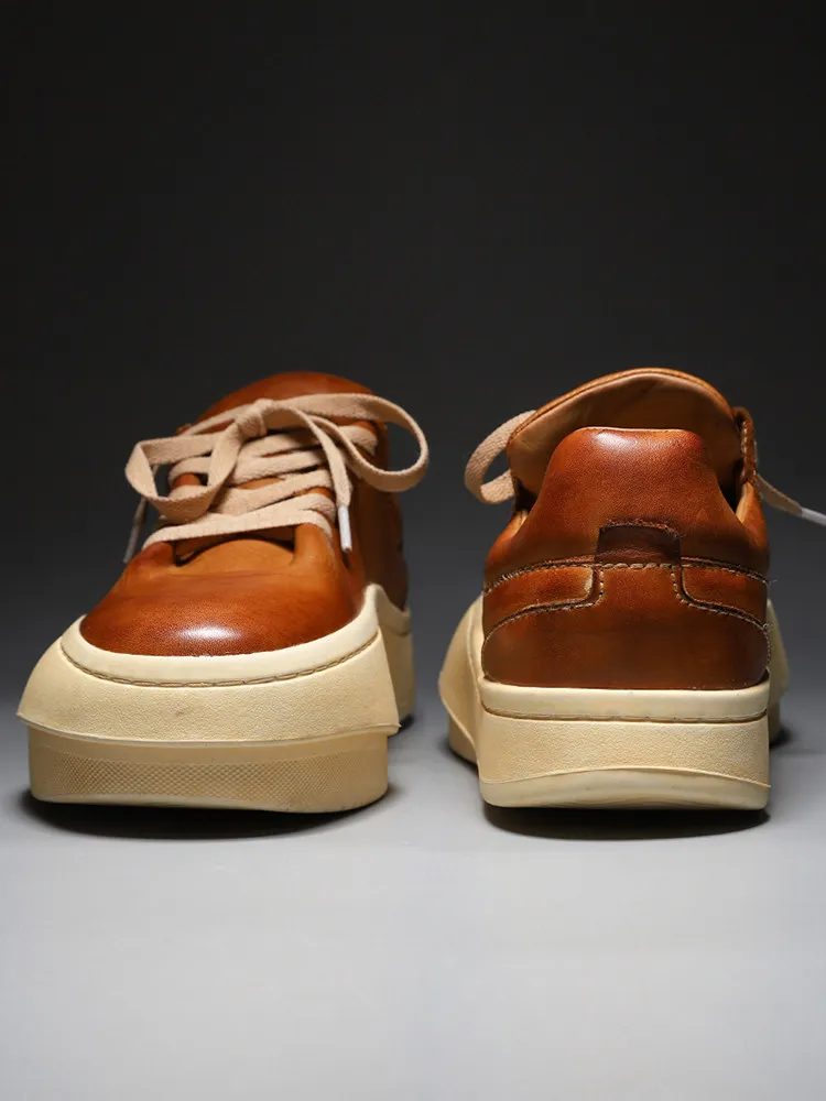 

Washed Men's Shoes Board Shoes Retro Trendy Brand Men's Casual Leather Shoes High-grade Sense Increased Thick Sole Torre