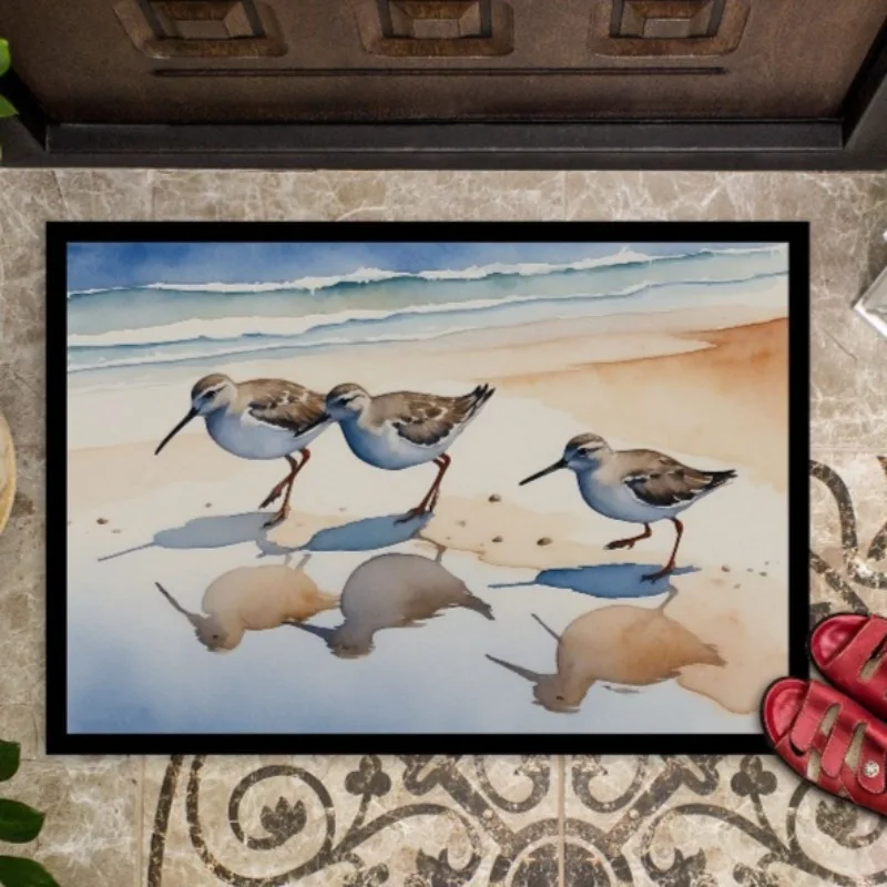 

Watercolor Sandpipers Doormat 24H×36W Non-Slip Washable Low Pile Rug for Indoor Outdoor Entryway