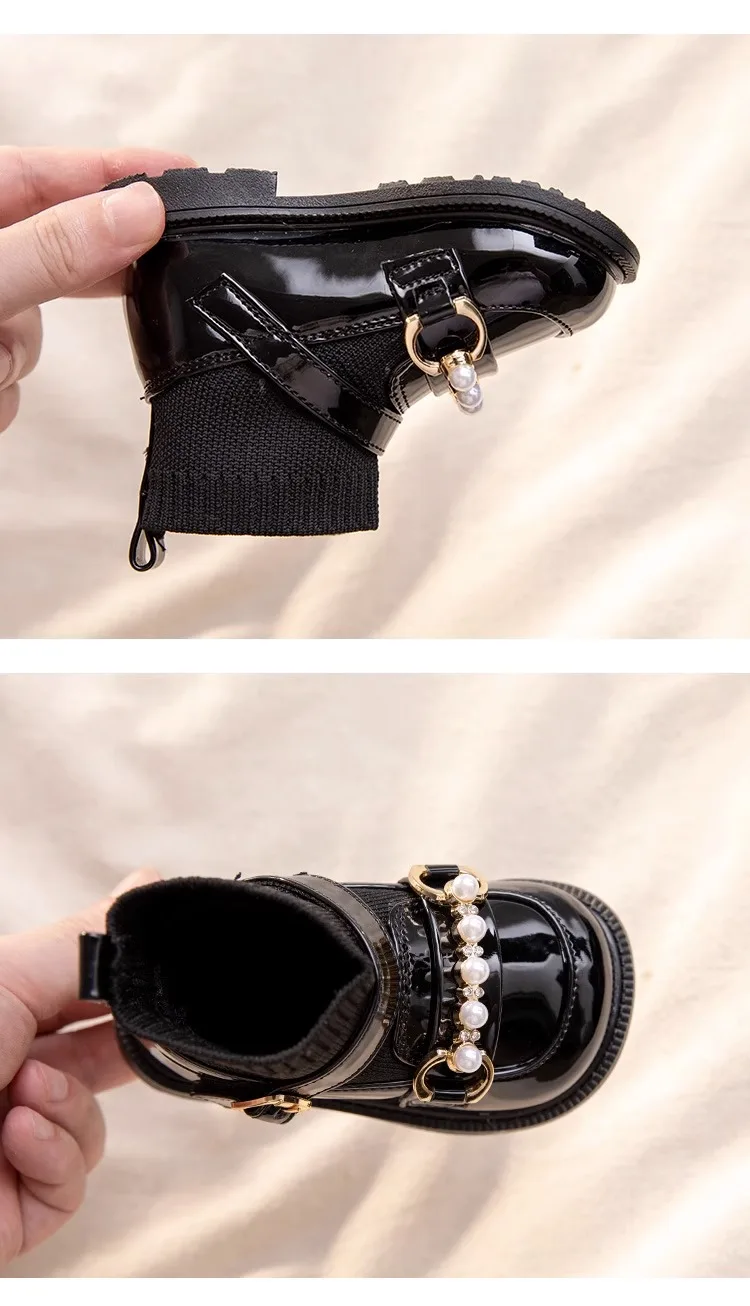 2026 Herbst Winter Neue Kinder-Kurzstiefel Mädchen Mode Lässige Sockenstiefel Prinzessin Kinder-Trend Lederschuhe Schwarz Vielseitig – Detail 14