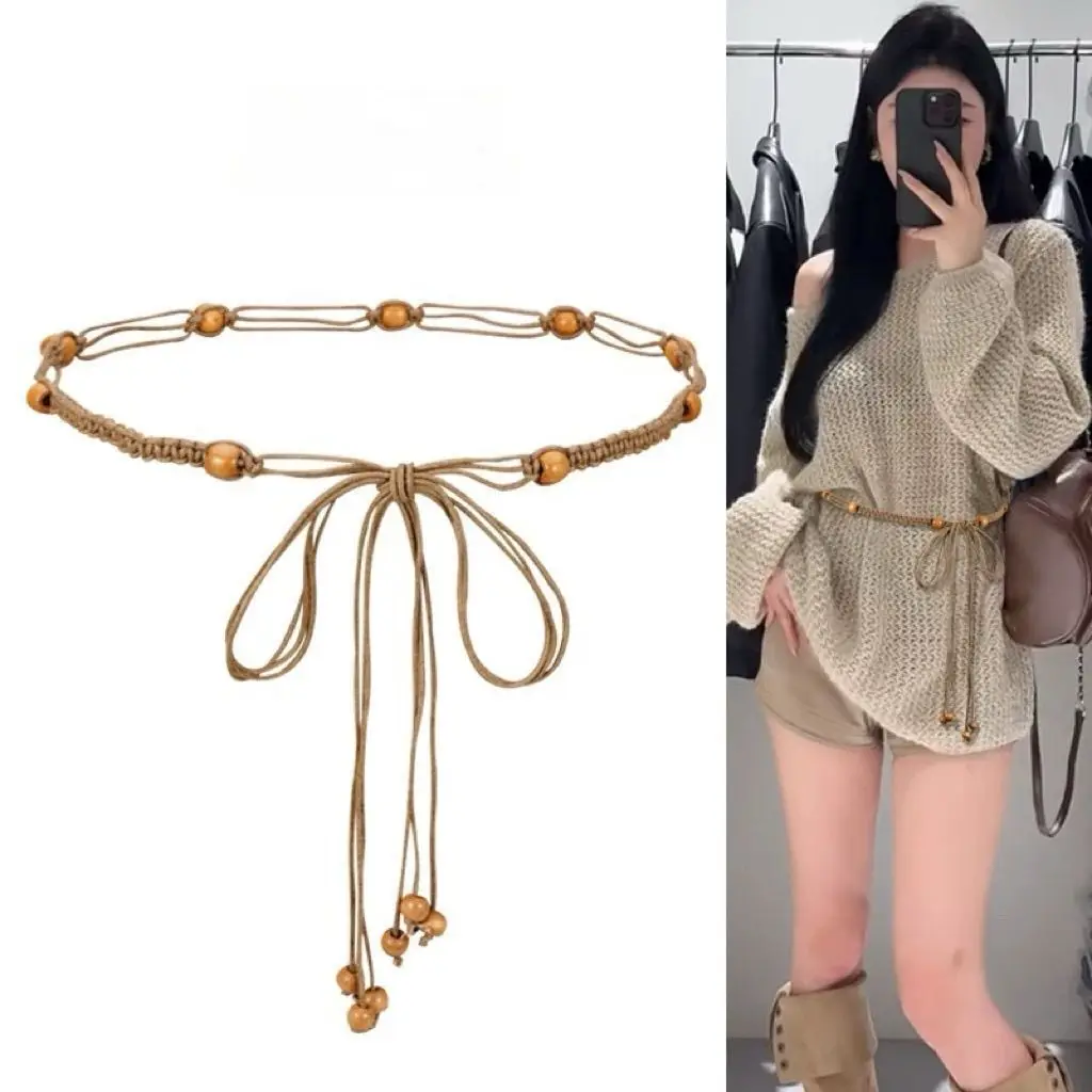 Handmade Beaded Braided Belt – Vintage Ethnic Sash, Bohemian Style Waist Accessory with Tassel Detail Waist Belt