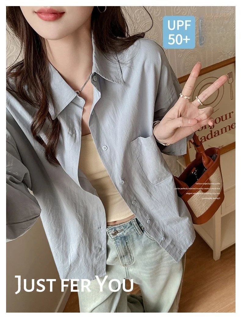 

Sun Protection Sandwashed Cotton Long-sleeved Women Summer Shirt, Lightweight Top, Loose-fitting Cardigan, Breathable