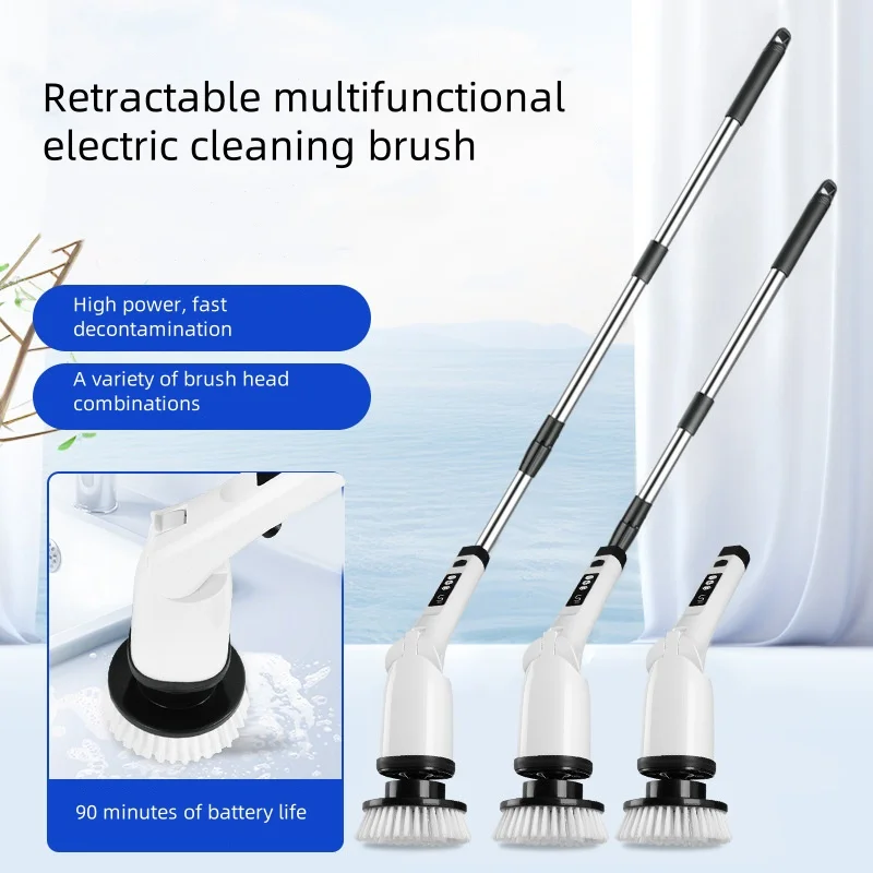 Cordless Electric Spin Scrubber Waterproof Cleaning Brush Detachable Adjustable Long Handle with 8 Replaceable Brush Heads