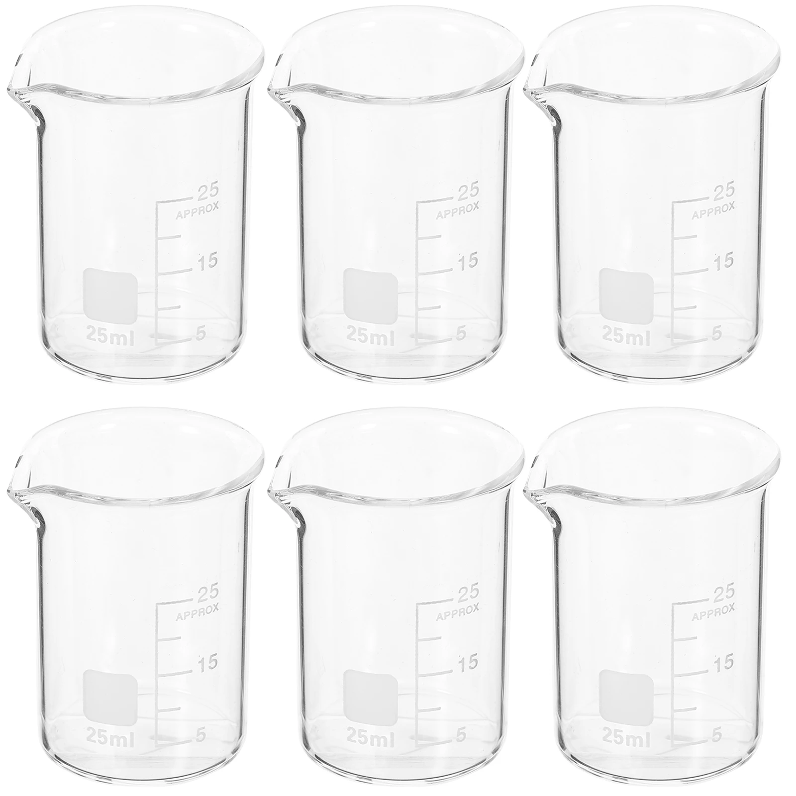 6 قطعة مجموعة أكواب زجاجية وضع مستقر قاعدة حمض مقاومة كيميائيًا أكواب قياس المذيبات كوب قياس المختبر