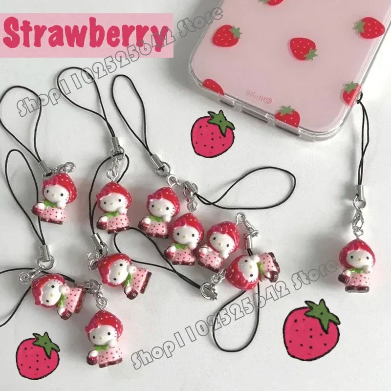 

Cute Hello Kitty Strawberry Mobile Pendant Y2K Cute Fun DIY Pendant Keychain Decoration Accessories Good Friend Christmas Gift