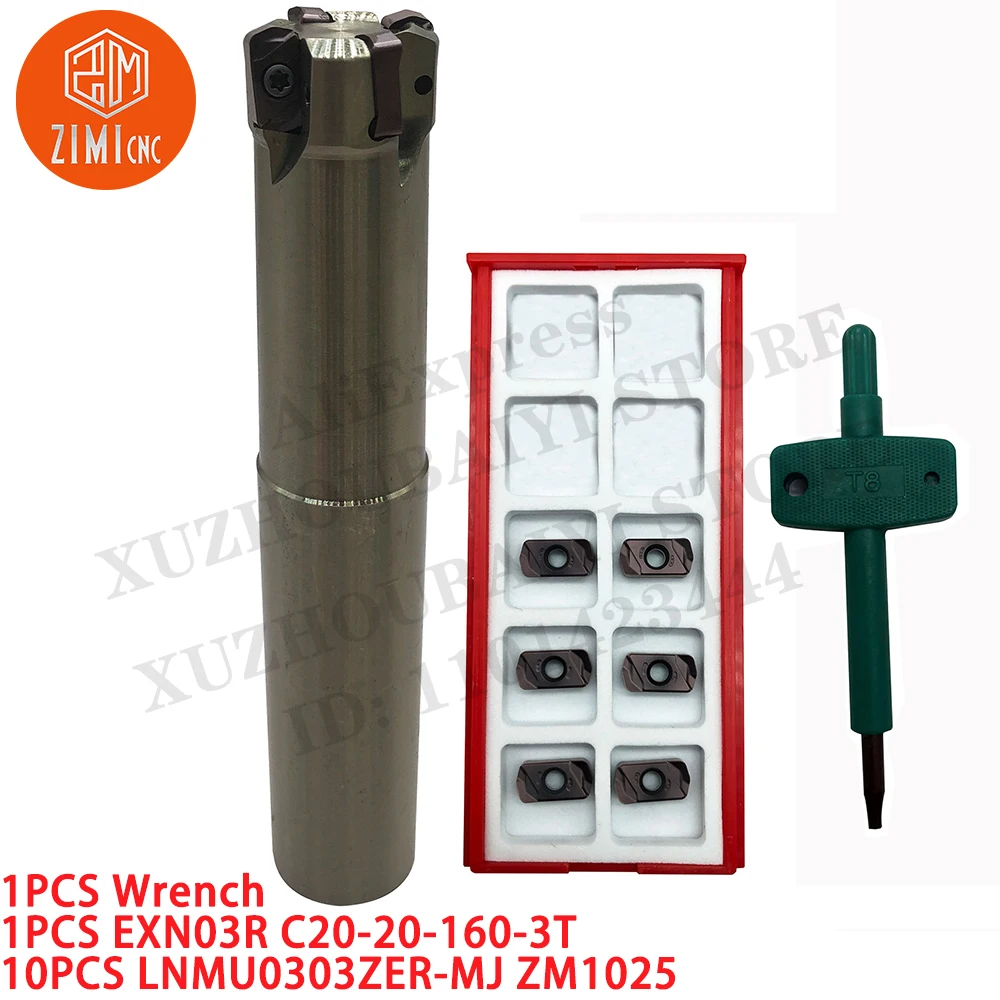 1 قطعة EXN03R C20-20-160-3T قطع نهاية مطحنة شانك + 10 قطعة LNMU0303ZER-MJ ZM1025 مؤشر إدراج الطحن مخرطة معدنية أداة القطع باستخدام الحاسب الآلي