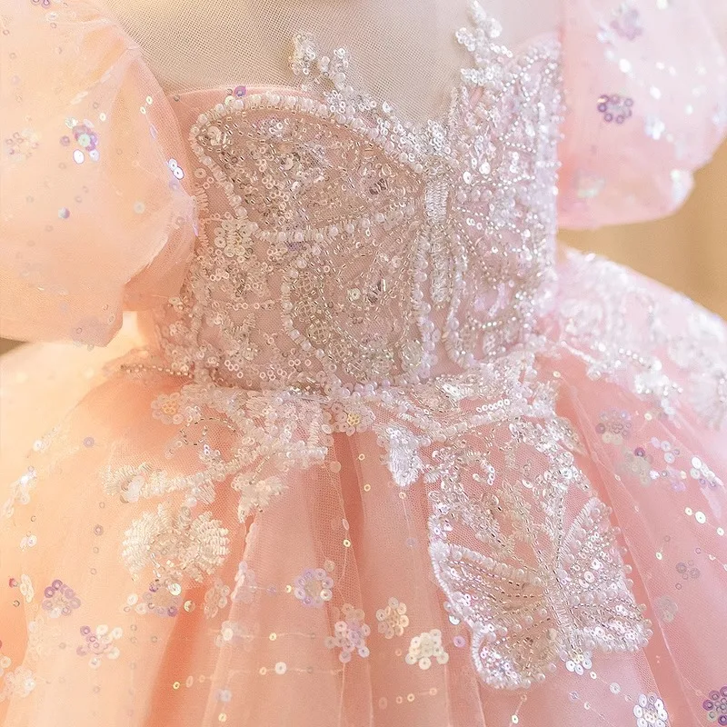 Romantic Sweetheart Luxury Niche Style Girl's First Birthday Mori Evening Dress Light Pink One-Year-Old