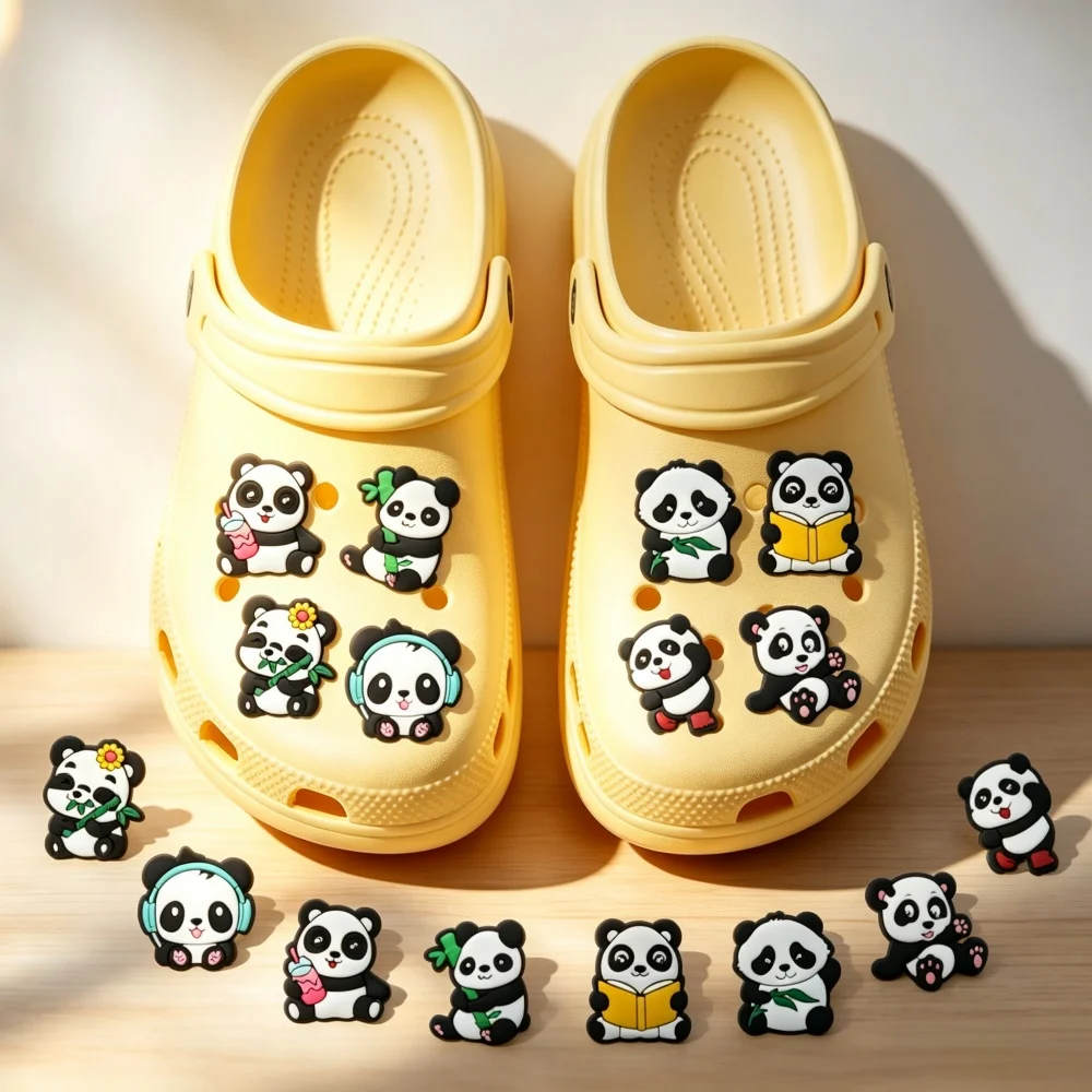 8Pcs Cute Animal Shoe Charms for Wristband Sandals, Cartoon Panda Shoe Charms for Birthday Party Favors Gifts