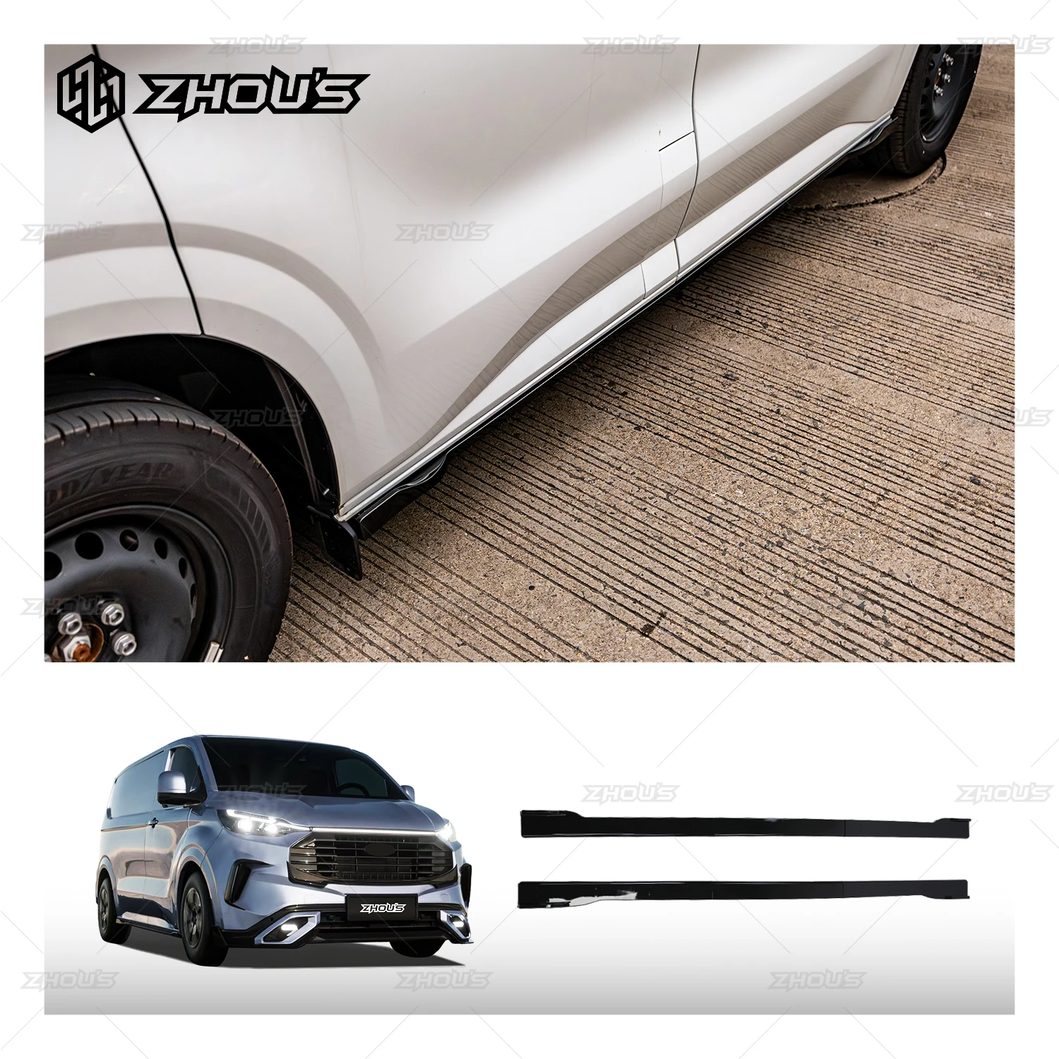 

Car Chrome Abs Exterior Accessories Body Trim Gloss Black Side Skirt for Ford Custom Transit Body Kit