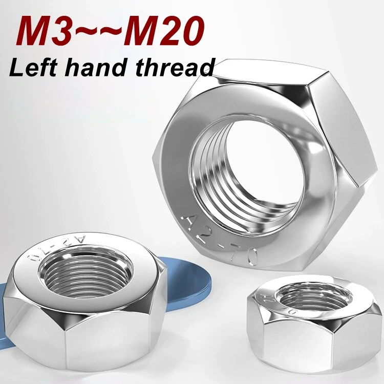 Left Hand Thread Hex Nut Fine Thread Stainless Steel A2 SUS304 Counterclockwise Thread M3~M20